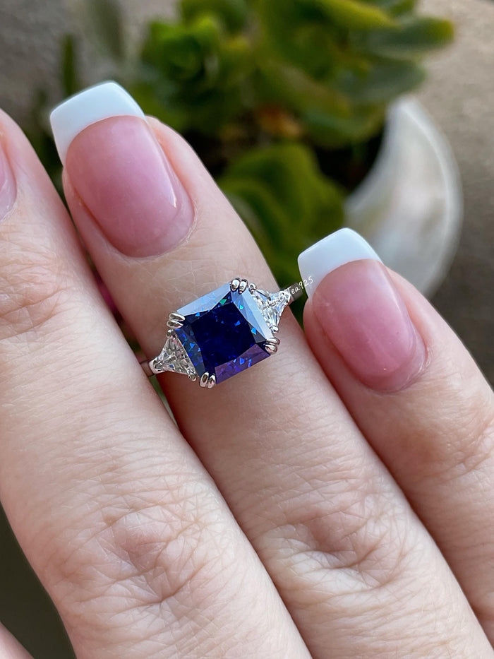 Crushed Ice Blue Sapphire Ring: 3CT Sterling Silver Engagement Ring