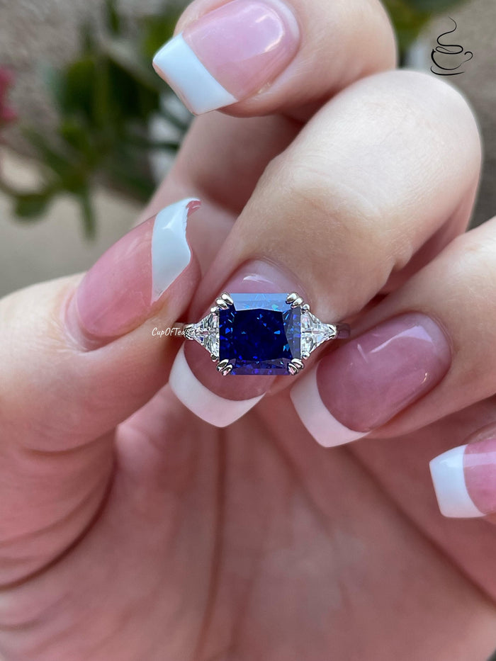 Crushed Ice Blue Sapphire Ring: 3CT Sterling Silver Engagement Ring