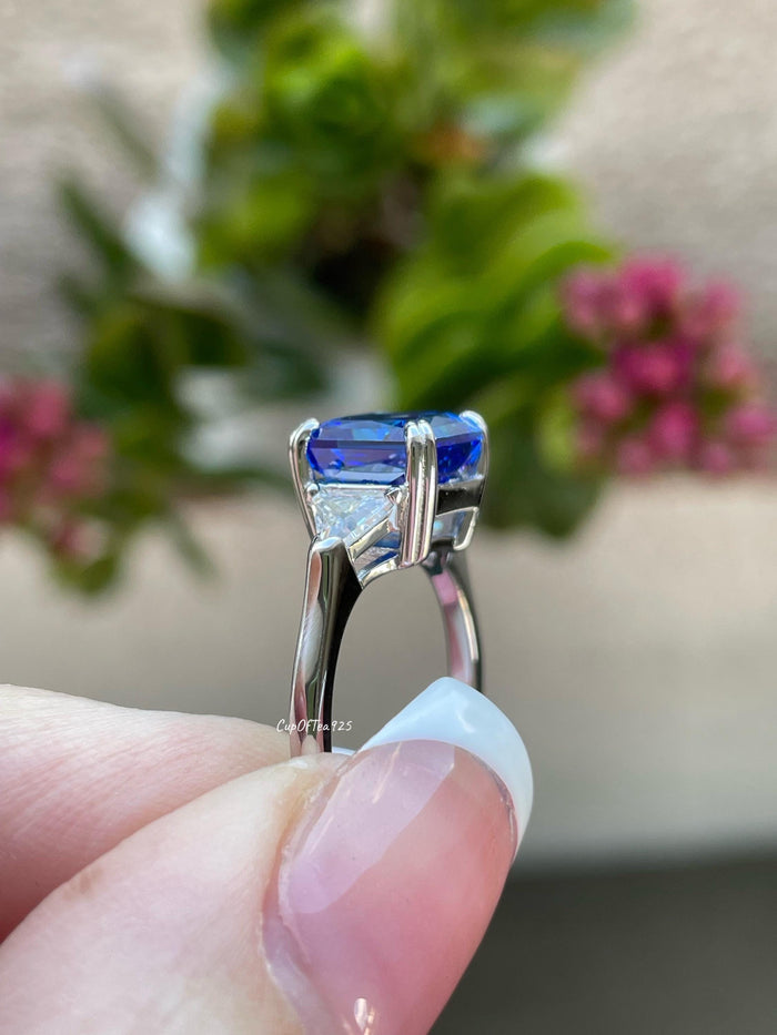 Crushed Ice Blue Sapphire Ring: 3CT Sterling Silver Engagement Ring