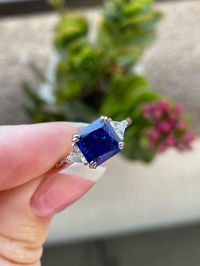Crushed Ice Blue Sapphire Ring: 3CT Sterling Silver Engagement Ring