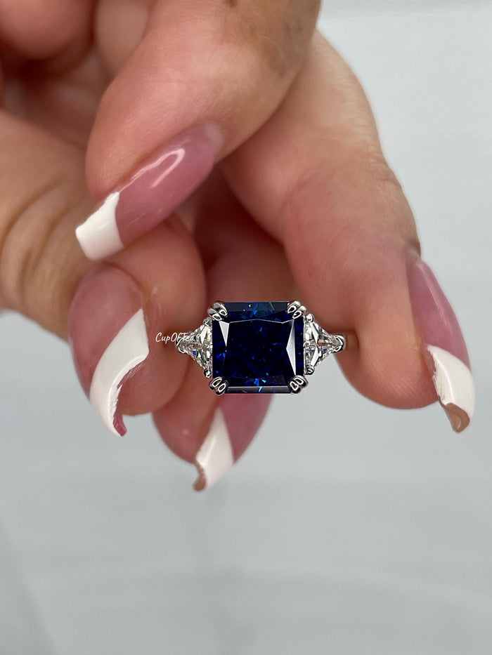Crushed Ice Blue Sapphire Ring: 3CT Sterling Silver Engagement Ring