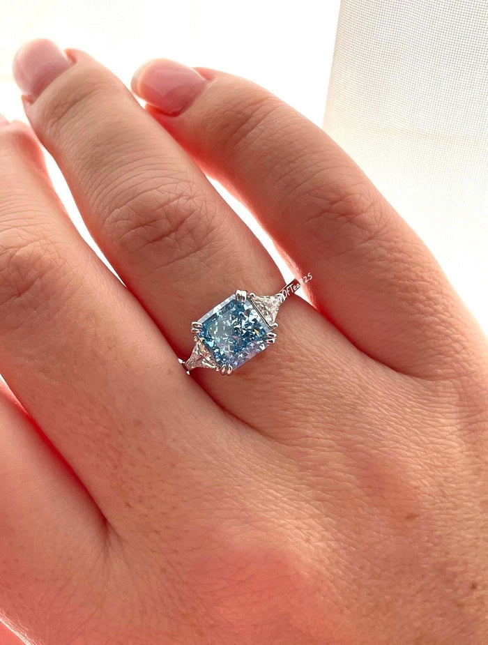 Crushed Ice Blue Topaz Ring: 3CT CZ Sterling Silver Engagement Ring