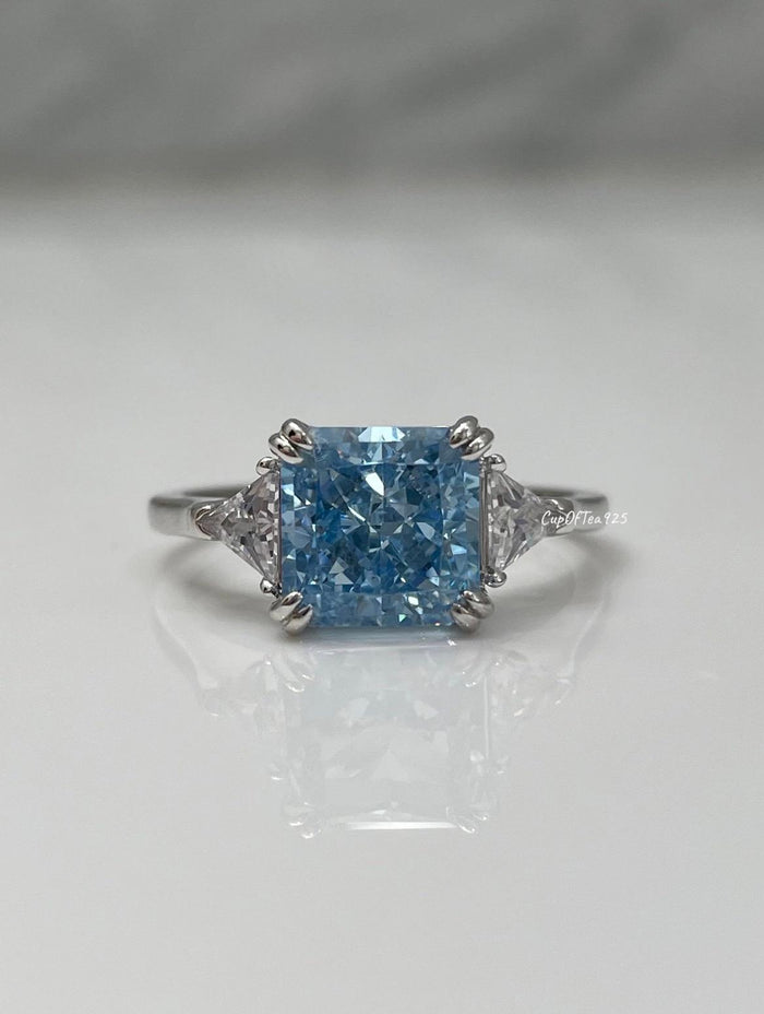 Crushed Ice Blue Topaz Ring: 3CT CZ Sterling Silver Engagement Ring