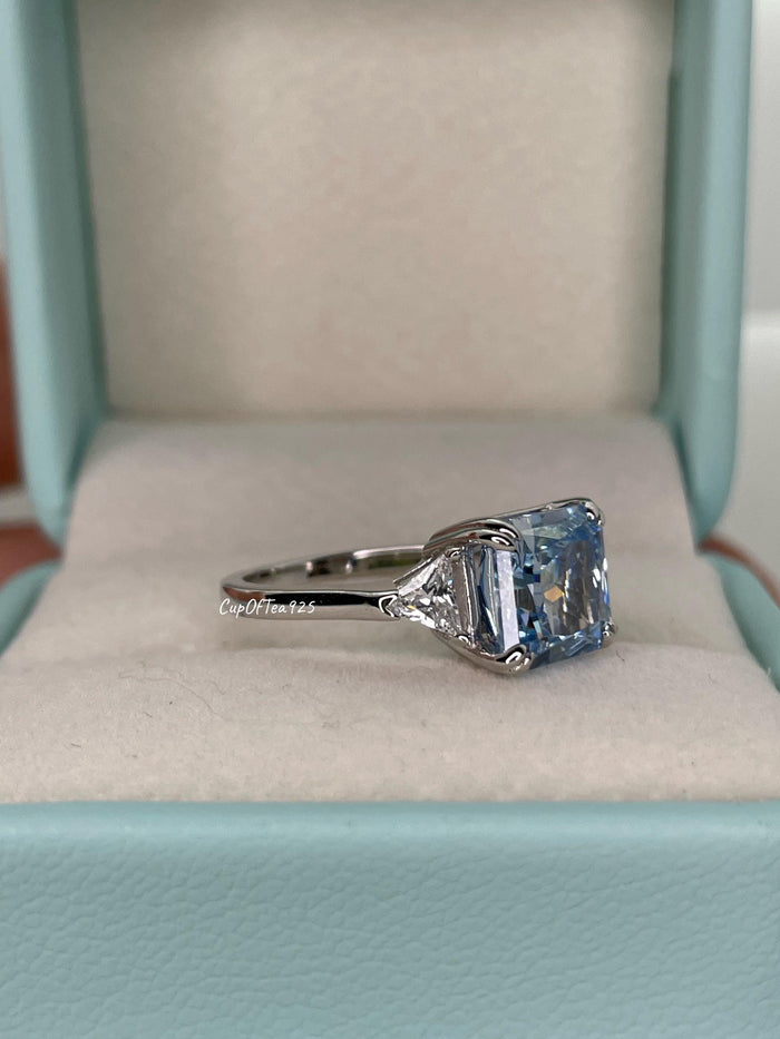 Crushed Ice Blue Topaz Ring: 3CT CZ Sterling Silver Engagement Ring