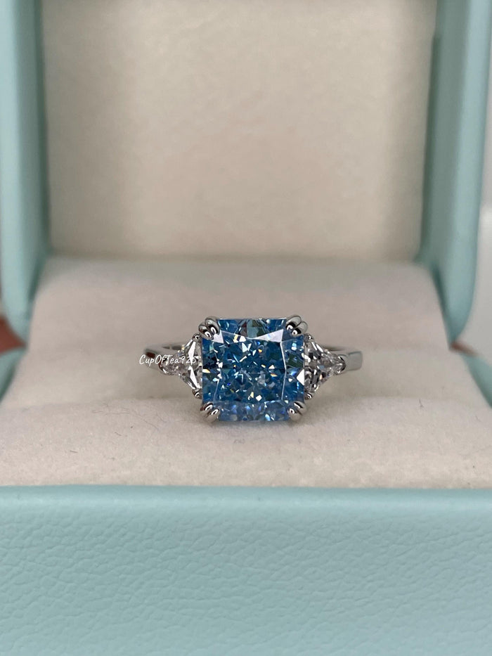 Crushed Ice Blue Topaz Ring: 3CT CZ Sterling Silver Engagement Ring