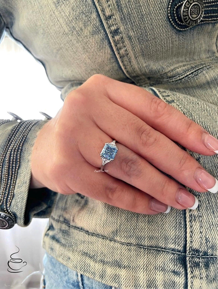 Crushed Ice Blue Topaz Ring: 3CT CZ Sterling Silver Engagement Ring