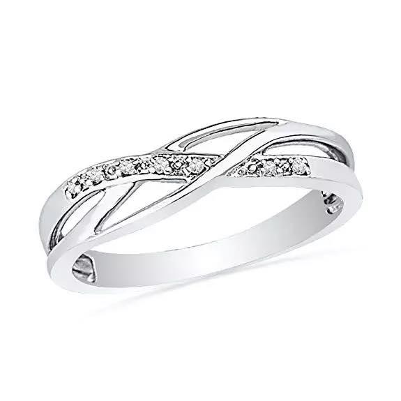 Braided crystal ring with intertwined silver-tone bands