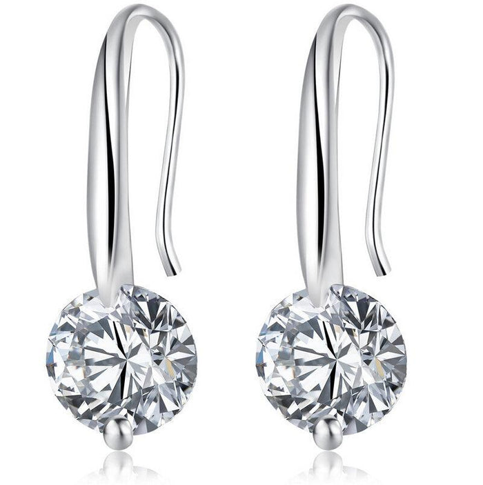 Silver drop earrings with round cubic zirconia cluster, dangle hooks