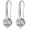 Silver drop earrings with round cubic zirconia cluster, dangle hooks