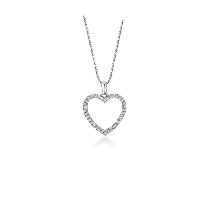 Silver-tone heart pendant necklace with cubic zirconia stones on chain
