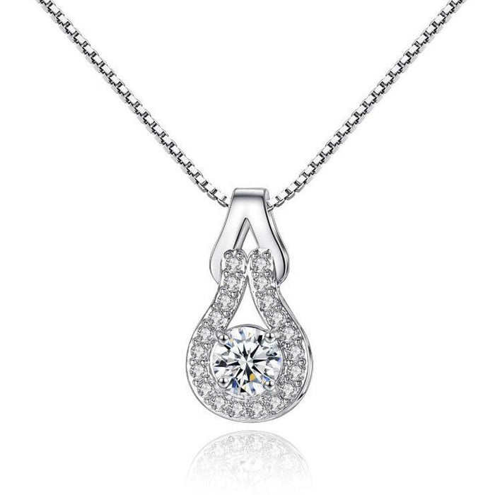 Silver-tone crystal pendant necklace with teardrop infinity setting and clear stones