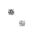 Round clear crystal stud earrings with four-prong setting and silver-tone posts