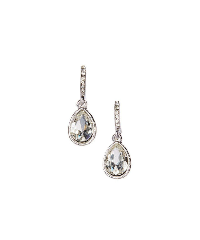 Crystal teardrop earrings with rhinestone-set drop hoops
