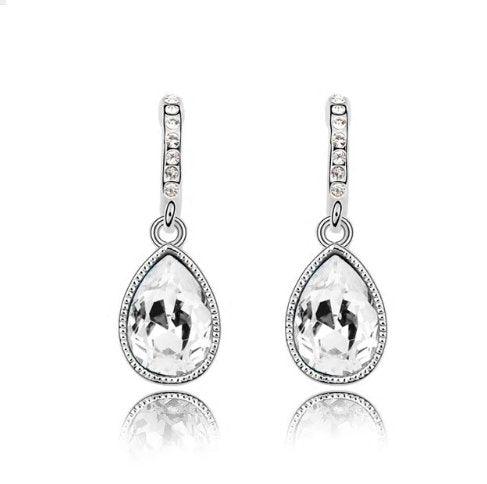 Crystal teardrop earrings with pavé hoop tops and faceted clear stones