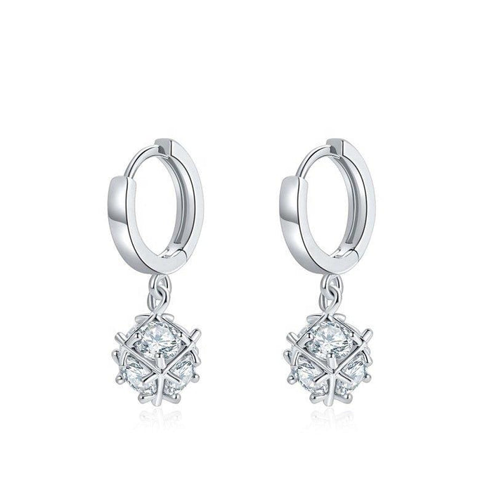 Silver hoop dangle earrings with cubic zirconia snowflake charm