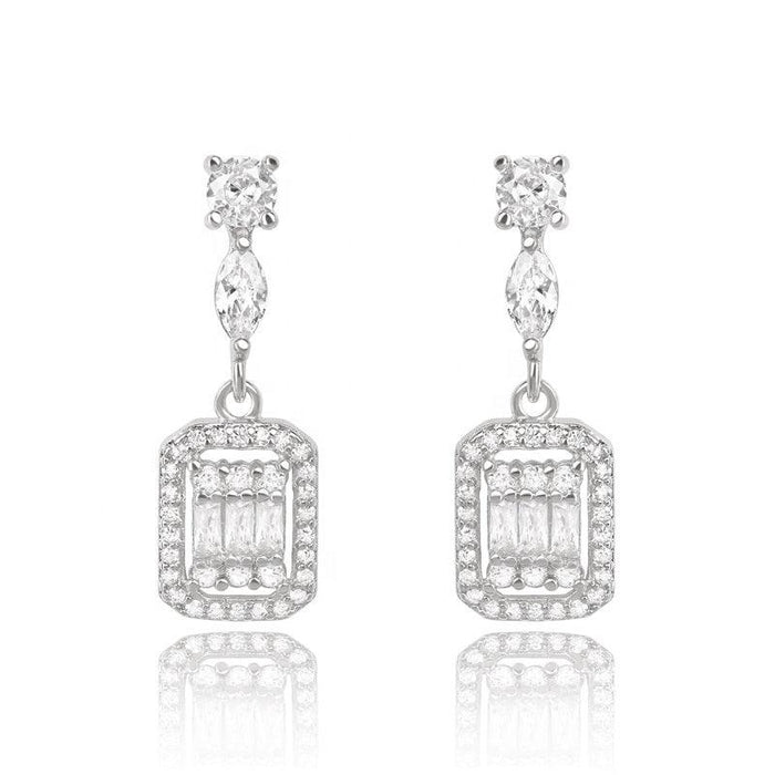 Cubic zirconia drop earrings with marquise link and rectangular pavé pendants