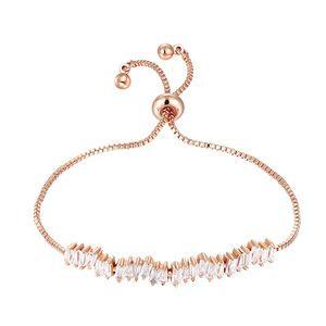 Rose gold cubic zirconia tennis bracelet with adjustable spring clasp and stone row