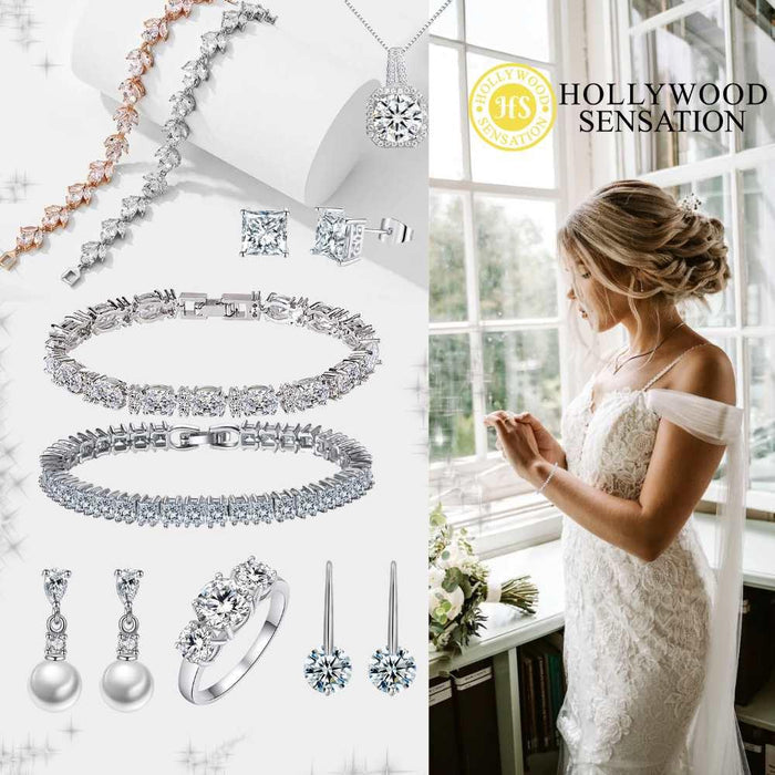 Two silver-tone cubic zirconia tennis bracelets shown side by side, sparkling stones