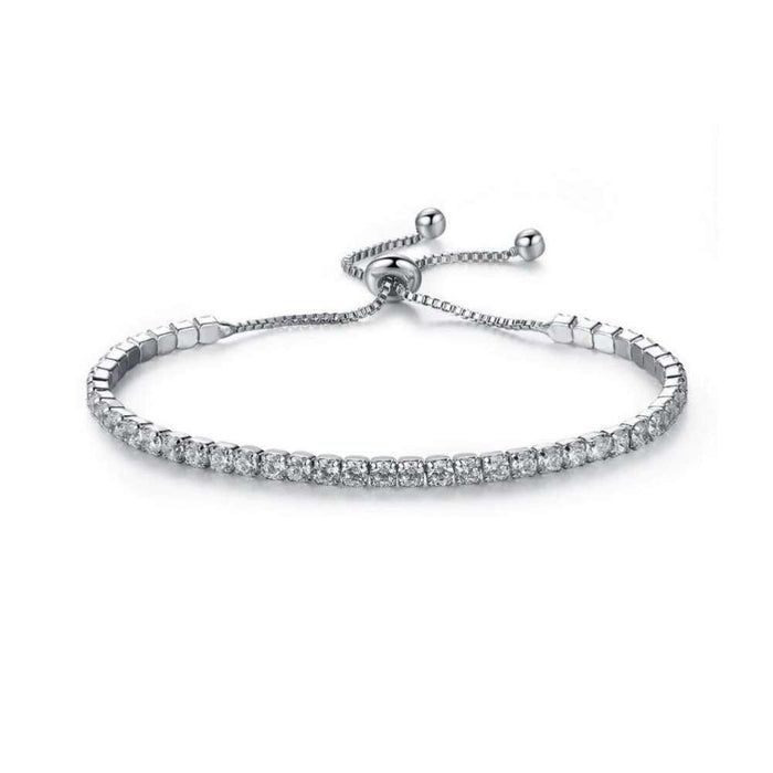 Cubic zirconia tennis bracelet with adjustable slider clasp