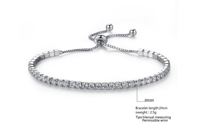 Cubic zirconia tennis bracelet with adjustable chain clasp