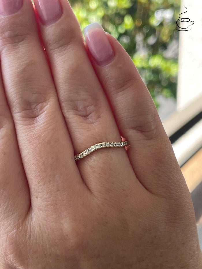 Curved CZ Diamond Stacking Band, 14K Gold Over Sterling Silver wedding band