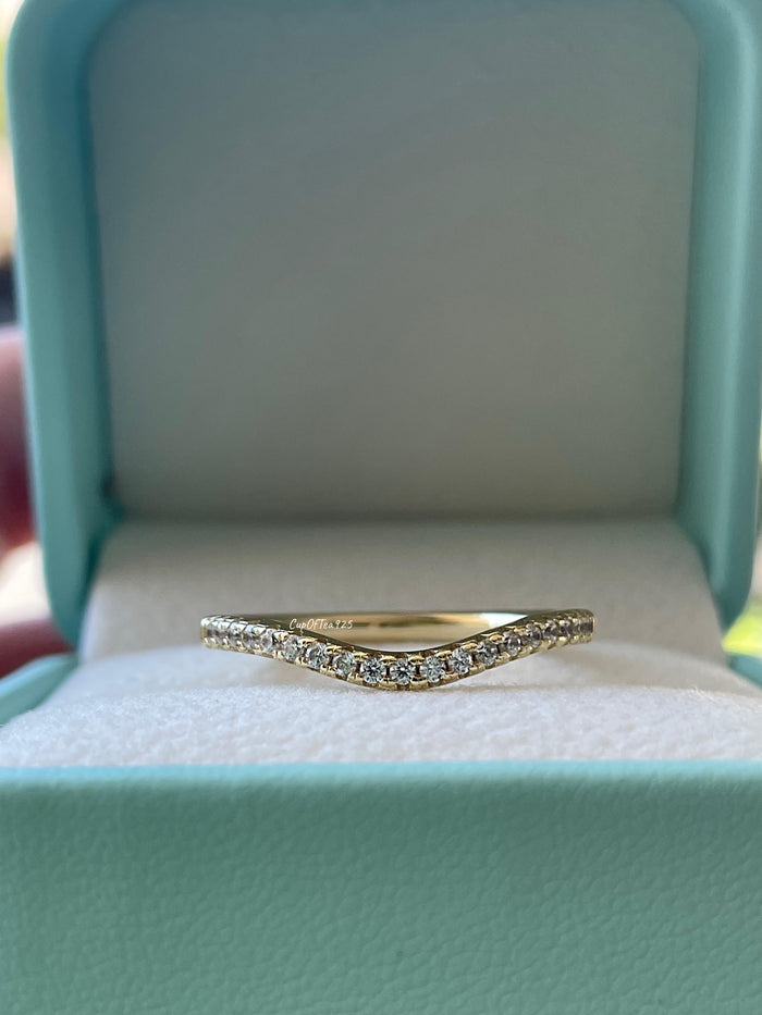 Curved CZ Diamond Stacking Band, 14K Gold Over Sterling Silver wedding band