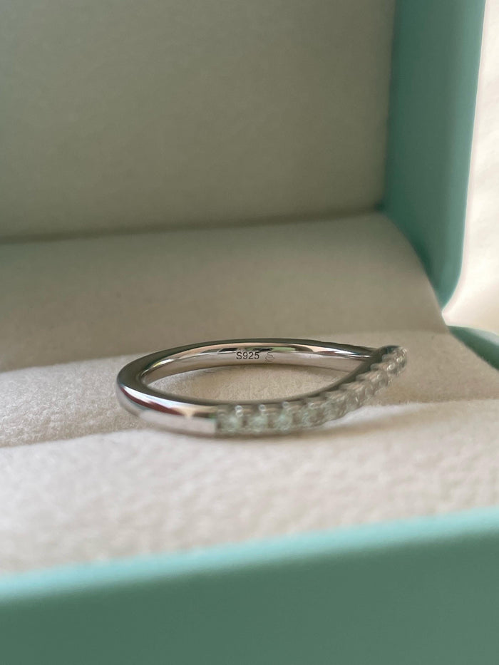 Curved CZ Diamond Stacking Band, Yellow Gold over Sterling Silver wedding band