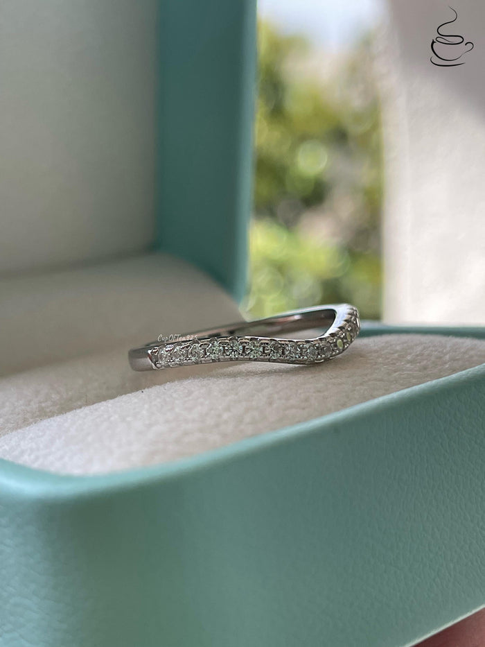 Curved CZ Diamond Stacking Band, Yellow Gold over Sterling Silver wedding band