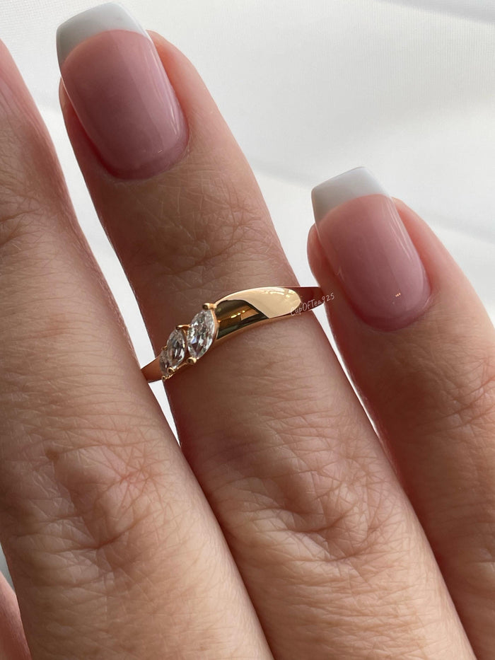 Curved CZ Diamond Wedding Band: Sterling Silver Stacking Ring