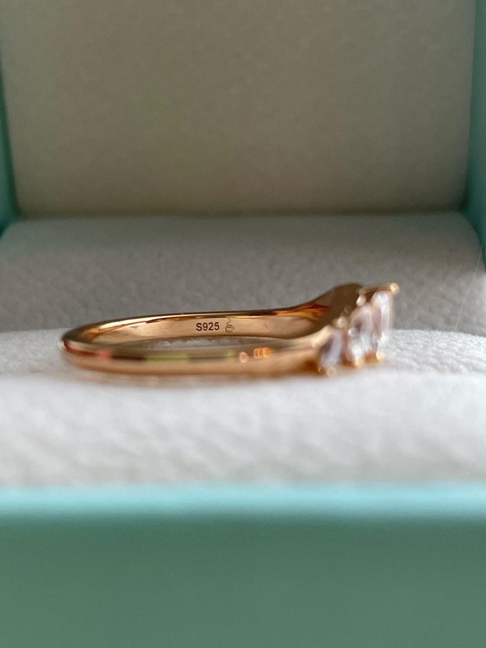 Curved CZ Diamond Wedding Band: Sterling Silver Stacking Ring