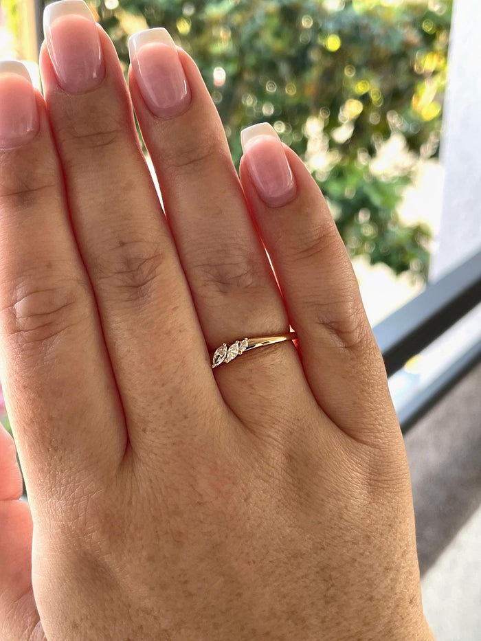 Curved CZ Diamond Wedding Band: Sterling Silver Stacking Ring