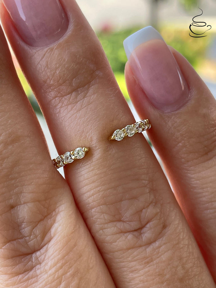 CZ Diamond Open Half Eternity Band: Sterling Silver Stacking Ring