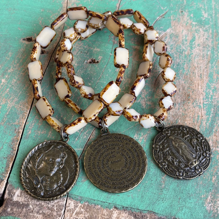 Czech Glass Bronze Big Medal Bracelets