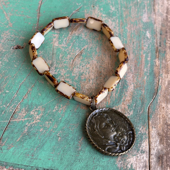 Czech Glass Bronze Big Medal Bracelets