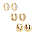 Gold huggie hoop earrings set of 3 pairs, assorted styles