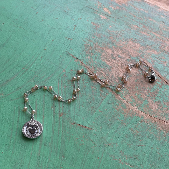 Dainty Sacred Heart Mother of Pearl Beaded Necklace