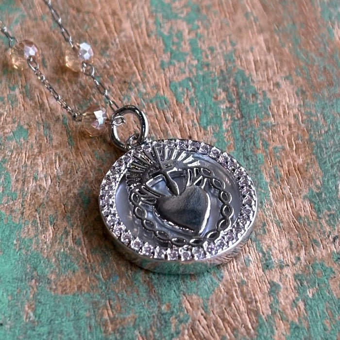 Dainty Sacred Heart Mother of Pearl Beaded Necklace