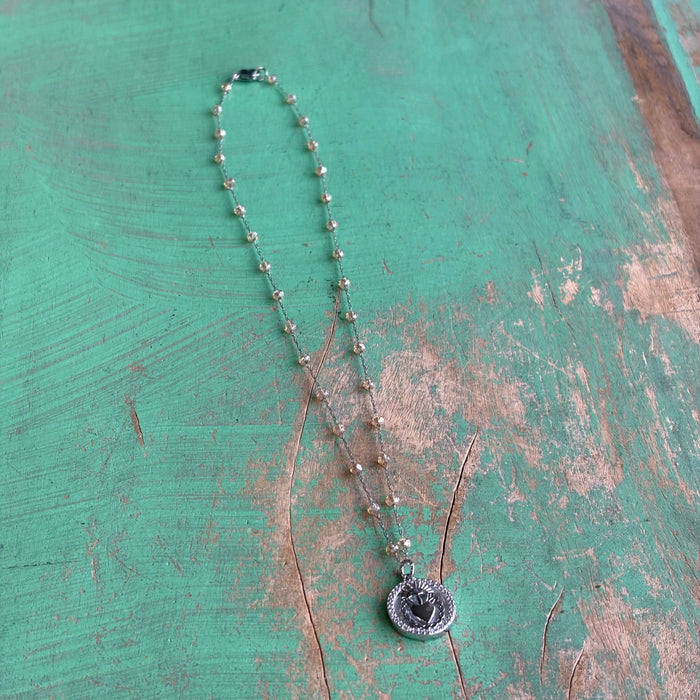 Dainty Sacred Heart Mother of Pearl Beaded Necklace