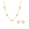 Gold-tone flower jewelry set: chain necklace and matching stud earrings