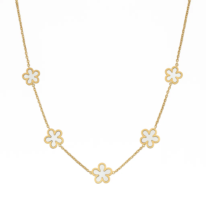 Gold-tone flower chain necklace with three matching four-petal charms