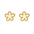 Pair of gold flower stud earrings with white enamel centers