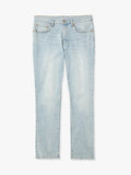 Light wash straight fit denim pants with a 5-pocket silhouette on a white background.