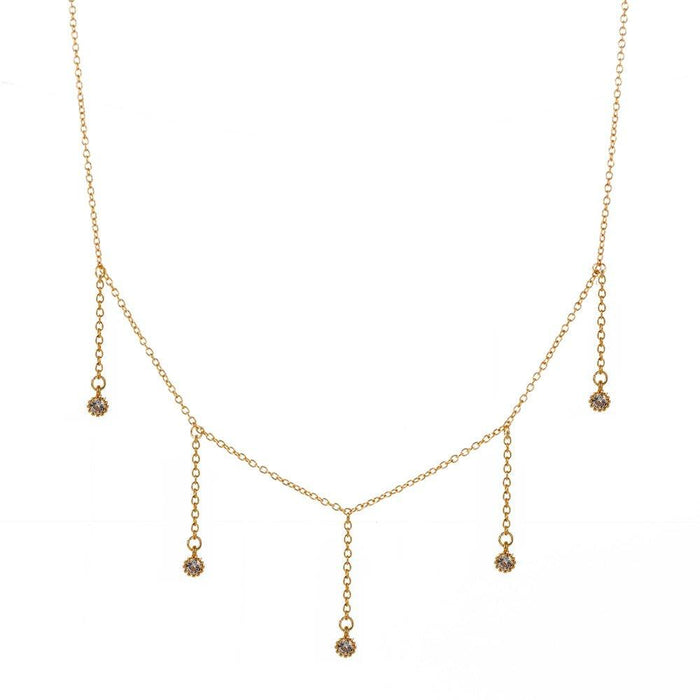 Gold drop necklace with five clear cubic zirconia dangle stones