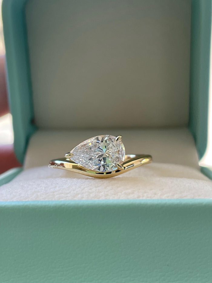 East-West Pear Cut Sterling Silver Engagement Ring - Yellow Gold Vermeil pear shaped ring, friendship ring, pinky ring