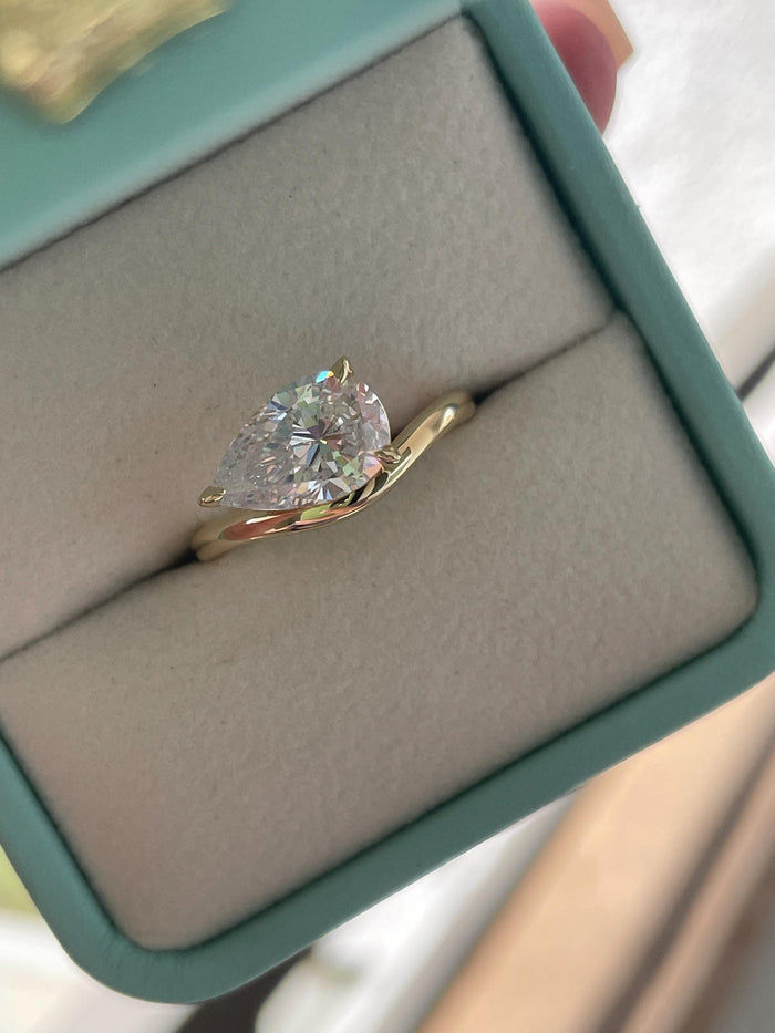 East-West Pear Cut Sterling Silver Engagement Ring - Yellow Gold Vermeil pear shaped ring, friendship ring, pinky ring
