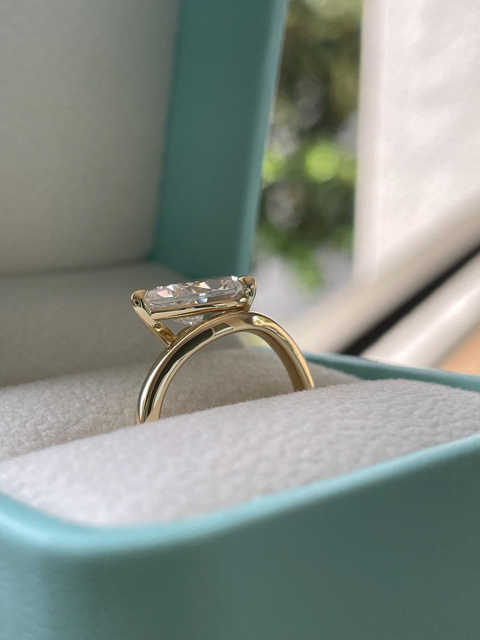 East-West Pear Cut Sterling Silver Engagement Ring - Yellow Gold Vermeil pear shaped ring, friendship ring, pinky ring