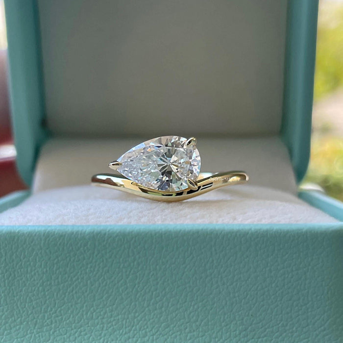 East-West Pear Cut Sterling Silver Engagement Ring - Yellow Gold Vermeil pear shaped ring, friendship ring, pinky ring