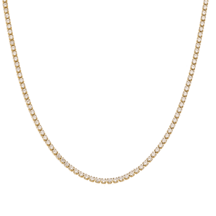 Gold cubic zirconia tennis choker necklace with continuous round-stone sparkle row