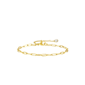 Gold paperclip link bracelet with round bezel-set stone and clasp closure