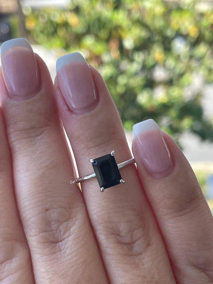 Emerald Cut Black Onyx Ring: Yellow Gold Vermeil Sterling Silver
